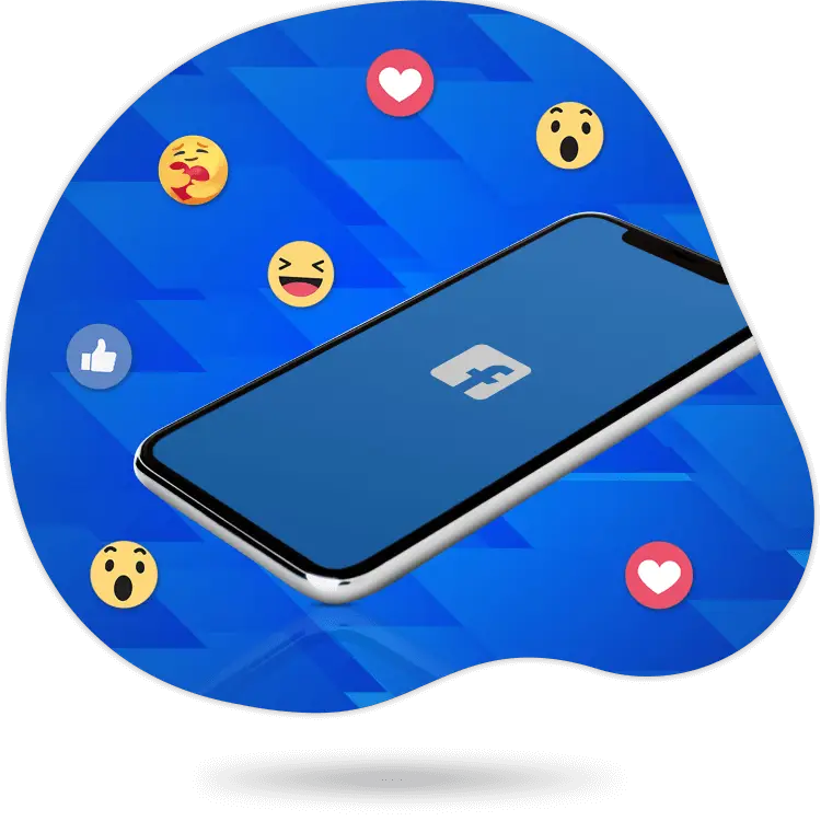 Facebook logo in mobile screen with emojis